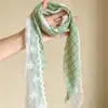¡Estilo Bosque Verde Lima! Bufanda de Seda Cuadros Verde Mostaza con Ribete de Encaje para Viaje, Bufanda de Cuello Sencilla y Elegante para Mujer