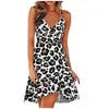 Vestido de Verão Feminino Amazon 2025 Sexy Fashion Decote V Alças Sem Mangas Costas Abertas Bandagem Estampado Rodado