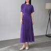 Vestido de Gasa Crepé Plisado Francés para Mujer Verano Nuevo Cintura de Alta Gama Color Puro Elegante Falda Plisada de Manga Corta