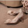 Zapatos de Boda de Tacón Alto Grueso, Punta Fina Hebilla Cuadrada Diamante de Cristal Zapatos de Dama de Honor, Zapatos de Novia Franceses de Tacón Alto. Gran Cantidad Te Dará el Mejor Precio