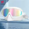 Gafas de natación para adultos de marco grande con protección nasal, anti-niebla de alta definición, protección UV, campo de visión amplio, tapones para los oídos integrados