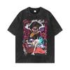 Camiseta de hombre y mujer con estampado digital, verano, casual, combinable, marca de moda, tops holgados americanos para hombre y mujer, retro desgastado, Luffy