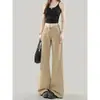 Calça Jeans Flare Caqui Estilo Americano para Mulheres, Tendência Outono/Inverno 2025 Nova Calça Larga de Cintura Alta Wide-Leg Flare