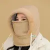 Chapéu Lei Feng Quente de Inverno com Forro de Lã, Máscara Espessa à Prova de Frio, Chapéu Integrado com Aquecedor de Pescoço, Chapéu Turbante à Prova de Vento para Ciclismo ao Ar Livre