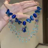 Colar Borboleta Azul Klein com Franjas, Corrente Elegante Multicamadas para Clavícula, Novo Acessório de Pescoço Leve de Luxo para Vestido de Noite Feminino