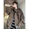 Jaqueta de Motociclista Tie-Dye Americana Masculina Primavera e Outono Marca Tendência Jaqueta de Couro Roupa Exterior 2026 Nova Jaqueta de Trabalho com Lapela para Adolescente