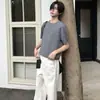 Camisa de Punto para Hombre de Verano Estilo Old Money, Manga Corta, Canalé, Ajuste Delgado, Hombro Normal, Manga Corta, Rayas Anchas, Color Albaricoque