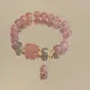 Pulseira de Contas Flor de Pessegueiro e Rosa Morango para Mulheres, Cristal Requintado de Alta Qualidade, Fresca e Doce para o Verão, Presente para Melhor Amiga