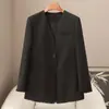 Blazer Reto de Ombro Reto Estilo Vintage Lote Pequeno Nova Coleção Primavera 2026 Feminino 100% Lã Fina Blazer de Terno