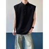 Camiseta Henley Sem Manga Estilo Americano para Homens, Verão High-End Fresca e Estilosa de Peso Pesado com Ombro Normal, Tank Top Boxy