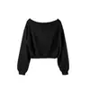 Moletom Solto Cor Sólida Estilo Francês Ombro a Ombro para Mulheres, Novo Modelo Primavera e Outono 2025, Blusa Curta de Manga Longa