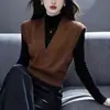 Colete Tricot Gola V Grande Feminino Solto Emagrecedor Cor Sólida Roupa de Baixo Colete Suéter Sem Mangas Camada Outono Inverno Roupa Feminina Colete