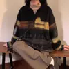 Suéter Retro Americano de Moda con Bloques de Color Degradado Estilo Perezoso para Hombres y Mujeres Pareja Casual Chaqueta de Punto con Bloques de Color