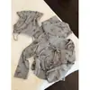 Conjunto de Pijama Feminino Estilo Coreano com Estampa de Laços, Alças Finas, Manga Longa e Calça Longa para Outono