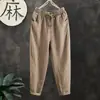 Pantalones de Algodón y Cáñamo Nuevos de Verano 2024 para Mujer, Holgados, Talla Grande, Pantalones Tipo Zanahoria, Pantalones Cropped Harlan Originales Vintage para Mujer, Combinan con Todo