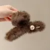 Pinza de Pelo Grande de Felpa Estilo Perezoso Otoño e Invierno para Mujer, Pinza de Tiburón de Gama Alta y Exquisita para la Parte Posterior de la Cabeza