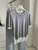¡Altamente Recomendado! Camiseta de Verano para Mujer de Punto 100% Lyocell Tencel, Manga Corta, Fresca, Transpirable, Bloques de Color, Tacto de Alta Gama