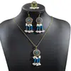 Set de Aretes, Anillo y Collar Estilo Bohemio Europeo y Americano con Aguja de Plata, Estilo Étnico Vintage con Aretes de Borla de Perlas y Pedrería