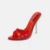 Sandalias de moda de punta abierta con suela roja transparente, súper vendidas transfronterizas para uso en exteriores, sandalias de tacón alto de punta para mujer, fabricante