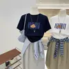 Camiseta de Manga Corta de Algodón Puro con Estampado de Letras Vintage para Mujer, Nuevo Estilo Verano 2026, Corte Holgado, Top Juvenil y Versátil, Camiseta Base