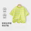Camiseta de Verano Nueva de Algodón Puro a Rayas de Manga Corta para Niños Pequeños, Top Delgado Holgado Elegante de Media Manga para Niños