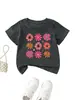 Amazon eBay sitio independiente moda casual elegante ropa infantil nueve flores rosas y amarillas cuello redondo manga corta camiseta camiseta básica