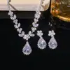 Set Transfronterizo de Joyería de Zirconia Microincrustada Europea y Americana con Diseño de Pétalo Blanco Gota de Agua, Cadena para Clavícula Estilo Ins para Uso Diario