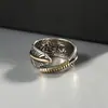 Anillo de Pluma Vintage para Hombre, Moderno, Personalizado, Estilo Hip-Hop, Patrón de Hierba Tang, Anillo de Dedo, Plata Tailandesa Imitación, Ala de Ángel, Anillo de Dedo Abierto