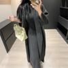 Traje de Suéter Cardigan Largo de Punto Estilo Perezoso Transfronterizo para Mujer Otoño e Invierno Nuevo Estilo Vestido de Cuello Alto Conjunto de Dos Piezas