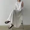 2026 Nuevo Vestido Casual Largo sin Mangas de Algodón y Lino Estilo Coreano Cuello Redondo Holgado Color Sólido Estilo Relajado