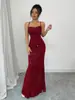 2026 Nuevo Vestido de Noche Estilo Europeo y Americano Rojo Lentejuelas Halter Espalda Descubierta Ajustado Sirena Vestido Largo