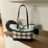 Bolsa tote xadrez de bolinhas nicho coreana menta chocolate novo estilo fashion versátil grande capacidade de axila ombro único