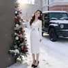 Vestido Tricô Elegante Gola V Estilo Francês Outono Inverno, Slim Fit, Que Marca o Quadril, Acima do Joelho, Base Ajustada