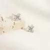 Brincos de Pino Pendentes Femininos Simples Estilo Coreano Personalizados de Cobre com Laço Fofo e Pedras de Strass Rosa
