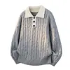 Suéter Masculino de Tricô com Gola Reversível, Estilo Americano, Casual Solto, Falso Duas Peças, Coleção Primavera/Outono 2026