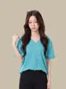 Camiseta blanca de manga corta con retazos de encaje y cuello en V para mujer, estilo fino de verano, casual coreano de corte holgado, top adelgazante y versátil