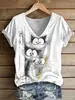 2026 Amazon Site Independente Transfronteiriço Novo Estilo Verão Casual Gola V Manga Curta Feminino Europeu e Americano Camiseta