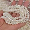 Colar de Pérolas Naturais de Três Furos Altamente Custo-Benefício 3-4mm Brilho Forte Pérolas de Água Doce Pérolas Irregulares Barrocas Semi-Acabado