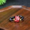 Anillo de Cinabrio de Alto Contenido, Arena Dorada Púrpura, Incrustado con Diamantes Completos, Anillo de Cuentas de Espinela Negra, Suministro en Vivo