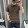 Camiseta Polo Masculina de Tricô Cor Sólida Manga Curta Estilo Retrô Verão Casual de Negócios Estilo Americano Nova Branca
