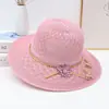 Sombrero de Verano con Ala Ancha para Mujer, Protección Solar, Sombrero de Paja con Lazo, Elegante Sombrero de Paja Transpirable con Ala Ancha para Vacaciones en la Playa
