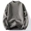 Suéter de forro polar engrosado de invierno para hombre con cuello medio alto, jacquard texturizado, prenda interior cálida engrosada, jersey de punto para hombre