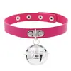 Pele PU Ecológica Japonês Harajuku Punk Rock Soft Girl Colar Choker com Pingente de Sino Corrente Curta para Clavícula Colar de Corrente para o Pescoço Feminino
