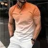 Nuevo Polo de Golf de Verano para Hombre Estilo Europeo y Americano con Cuello Alto, Color Degradado, Manga Corta Casual