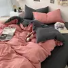 Novo Estilo Coreano Ins Cor Pura Dupla Escovada Algodão Lavado Conjunto de Quatro Peças Cama Lençóis de Cama Capa de Edredom Cama Lençóis de Cama Colchão Dormitório Estudantil