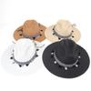 Chapéu de Palha de Aba Larga com Pingente de Franja de Nova Cor Transfronteiriço Chapéu de Praia Estilo Étnico de Verão para Mulheres Chapéu Jazz Chapéu de Sol para Homens