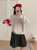 Primavera de 2026 Novo Estilo Patchwork Pesado com Strass Suéter de Malha Falso Duas Peças Estilo Solto Gentil Suéter Pulôver de Gola Redonda para Mulheres
