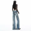 Jeans Azules Vintage Desgastados de Pierna Ancha para Mujer, 2026 Otoño Temprano Nuevos Pantalones Acampanados Adelgazantes