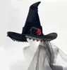 Novo Chapéu de Bruxa Barroco de Halloween Vestido de Renda com Flores Acessórios de Fantasia Adereços de Rainha Gótica Chapéu de Bruxa