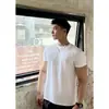 Camiseta Casual Blanca Cuello Pequeño para Hombre Verano Algodón Grueso Fitness Manga Corta Ancho de Hombro Corte Delgado Media Manga